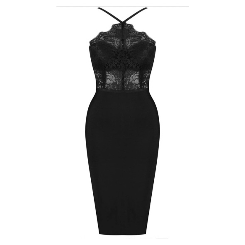 UONBOX Women's Sexy Lace Spaghetti Strap Halter Cocktail Dress